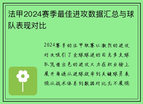 法甲2024赛季最佳进攻数据汇总与球队表现对比